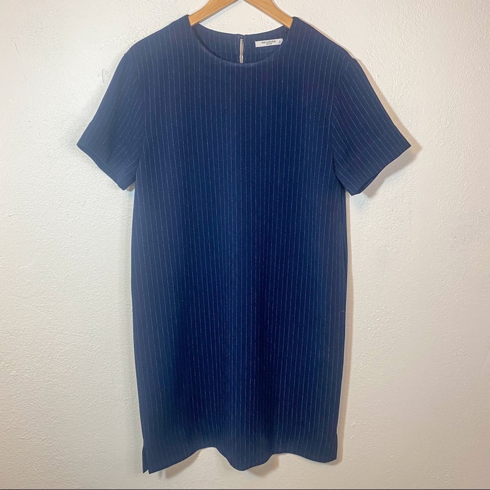 MM LaFleur Lucille Pinstriped Dress Navy & White Women’s Size Large